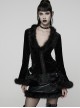 Black Sunny Velvet Elegant Ruffled Hem Furry V-Neck Split Flared Sleeves Gothic Style Long Sleeves Cardigan