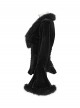 Black Sunny Velvet Elegant Ruffled Hem Furry V-Neck Split Flared Sleeves Gothic Style Long Sleeves Cardigan