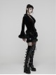 Black Sunny Velvet Elegant Ruffled Hem Furry V-Neck Split Flared Sleeves Gothic Style Long Sleeves Cardigan