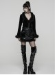 Black Sunny Velvet Elegant Ruffled Hem Furry V-Neck Split Flared Sleeves Gothic Style Long Sleeves Cardigan