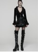 Black Sunny Velvet Elegant Ruffled Hem Furry V-Neck Split Flared Sleeves Gothic Style Long Sleeves Cardigan