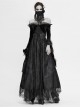 Off-Shoulder Fur Collar False Belt Back Lace-Up Lace Hem Black Gothic Formal Dress