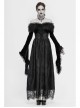 Off-Shoulder Fur Collar False Belt Back Lace-Up Lace Hem Black Gothic Formal Dress