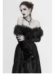 Off-Shoulder Fur Collar False Belt Back Lace-Up Lace Hem Black Gothic Formal Dress