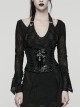 Black Shiny Patent Leather Sides Symmetrical Lace Cross Bat Pendant Zipper Gothic Style Corset