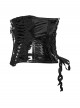 Black Shiny Patent Leather Sides Symmetrical Lace Cross Bat Pendant Zipper Gothic Style Corset