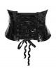 Black Shiny Patent Leather Sides Symmetrical Lace Cross Bat Pendant Zipper Gothic Style Corset