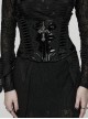 Black Shiny Patent Leather Sides Symmetrical Lace Cross Bat Pendant Zipper Gothic Style Corset