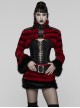 Red Ultra-Soft Artificial Fur Striped Texture Windproof Stand Collar Loose Long Sleeves Black Fur Trims Cuff Punk Style Super Short Coat