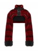 Red Ultra-Soft Artificial Fur Striped Texture Windproof Stand Collar Loose Long Sleeves Black Fur Trims Cuff Punk Style Super Short Coat