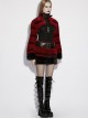 Red Ultra-Soft Artificial Fur Striped Texture Windproof Stand Collar Loose Long Sleeves Black Fur Trims Cuff Punk Style Super Short Coat