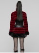 Red Ultra-Soft Artificial Fur Striped Texture Windproof Stand Collar Loose Long Sleeves Black Fur Trims Cuff Punk Style Super Short Coat