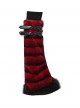 Red Ultra-Soft Artificial Fur Striped Texture Double Loops Design Fur Black Trims Hem Punk Style Leg Warmers