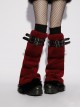 Red Ultra-Soft Artificial Fur Striped Texture Double Loops Design Fur Black Trims Hem Punk Style Leg Warmers