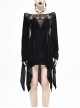 Off-Shoulder Positioning Flower Lace Embroidery Long Sleeve Black Gothic Dense Velvet Dress