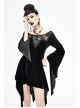 Off-Shoulder Positioning Flower Lace Embroidery Long Sleeve Black Gothic Dense Velvet Dress