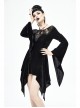 Off-Shoulder Positioning Flower Lace Embroidery Long Sleeve Black Gothic Dense Velvet Dress