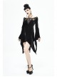 Off-Shoulder Positioning Flower Lace Embroidery Long Sleeve Black Gothic Dense Velvet Dress