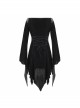Off-Shoulder Positioning Flower Lace Embroidery Long Sleeve Black Gothic Dense Velvet Dress