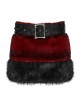 Red Ultra-Soft Artificial Fur Striped Fluffy Texture Black Fur Trims Hem Studded Belt Punk Style Skirt