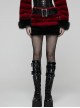 Red Ultra-Soft Artificial Fur Striped Fluffy Texture Black Fur Trims Hem Studded Belt Punk Style Skirt