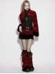 Red Ultra-Soft Artificial Fur Striped Fluffy Texture Black Fur Trims Hem Studded Belt Punk Style Skirt
