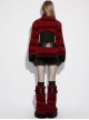 Red Ultra-Soft Artificial Fur Striped Fluffy Texture Black Fur Trims Hem Studded Belt Punk Style Skirt