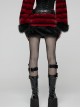 Red Ultra-Soft Artificial Fur Striped Fluffy Texture Black Fur Trims Hem Studded Belt Punk Style Skirt