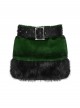 Green Ultra-Soft Artificial Fur Striped Fluffy Texture Black Fur Trims Hem Studded Belt Punk Style Skirt