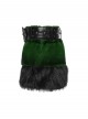 Green Ultra-Soft Artificial Fur Striped Fluffy Texture Black Fur Trims Hem Studded Belt Punk Style Skirt
