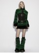 Green Ultra-Soft Artificial Fur Striped Fluffy Texture Black Fur Trims Hem Studded Belt Punk Style Skirt