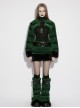 Green Ultra-Soft Artificial Fur Striped Fluffy Texture Black Fur Trims Hem Studded Belt Punk Style Skirt