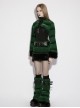 Green Ultra-Soft Artificial Fur Striped Fluffy Texture Black Fur Trims Hem Studded Belt Punk Style Skirt