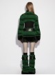 Green Ultra-Soft Artificial Fur Striped Fluffy Texture Black Fur Trims Hem Studded Belt Punk Style Skirt
