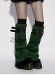 Green Ultra-Soft Artificial Fur Striped Texture Double Loops Design Fur Black Trims Hem Punk Style Leg Warmers