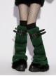 Green Ultra-Soft Artificial Fur Striped Texture Double Loops Design Fur Black Trims Hem Punk Style Leg Warmers