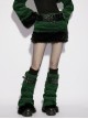 Green Ultra-Soft Artificial Fur Striped Texture Double Loops Design Fur Black Trims Hem Punk Style Leg Warmers