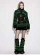 Green Ultra-Soft Artificial Fur Striped Texture Double Loops Design Fur Black Trims Hem Punk Style Leg Warmers