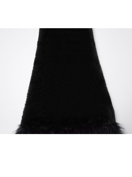 Black Ultra-Soft Artificial Fur Striped Texture Double Loops Design Fur Trims Hem Punk Style Leg Warmers