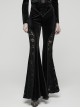 Black Stretch Velvet Splicing Lace Elegant Waist Pleating Gothic Style Flared Trousers