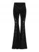 Black Stretch Velvet Splicing Lace Elegant Waist Pleating Gothic Style Flared Trousers