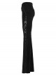 Black Stretch Velvet Splicing Lace Elegant Waist Pleating Gothic Style Flared Trousers