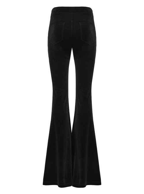 Black Stretch Velvet Splicing Lace Elegant Waist Pleating Gothic Style Flared Trousers