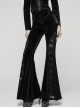 Black Stretch Velvet Splicing Lace Elegant Waist Pleating Gothic Style Flared Trousers