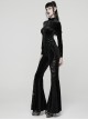 Black Stretch Velvet Splicing Lace Elegant Waist Pleating Gothic Style Flared Trousers