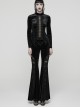 Black Stretch Velvet Splicing Lace Elegant Waist Pleating Gothic Style Flared Trousers
