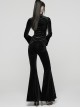 Black Stretch Velvet Splicing Lace Elegant Waist Pleating Gothic Style Flared Trousers