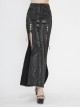 Black Snake-Like Leather Side Slit Hem Lace-Up Rivet Punk Long Skirt