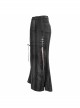 Black Snake-Like Leather Side Slit Hem Lace-Up Rivet Punk Long Skirt