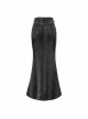 Black Snake-Like Leather Side Slit Hem Lace-Up Rivet Punk Long Skirt